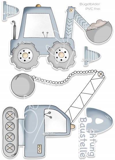 Bügelbild PVC frei Achtung Baustelle SET 