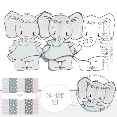 Digistamp + Digipaper Set Elli mit Kleid 
