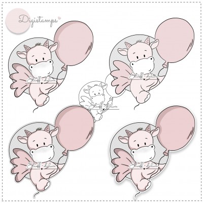 Digistamp Drache Drago mit Ballon Mädchen Button 