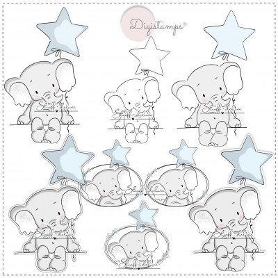Digistamp Fanti mit Sternchenballon Junge + Gratis Button 