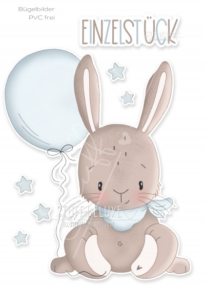 Bügelbild PVC frei Hase Henri mit Ballon 