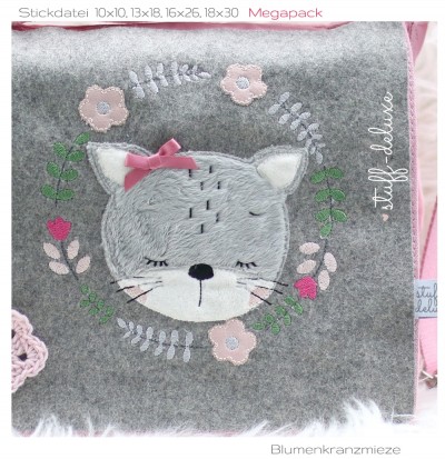 Schlummermieze Blumenkranz Blumen Katze Mieze Stickdatei Megapack