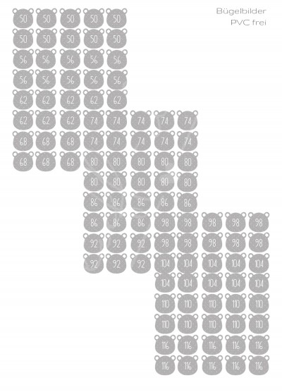 Bügelbild PVC frei 120x Grössenlabel Gr. 50-116 SPARSET 