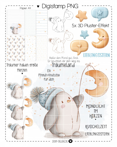 Digistamp + Digipaper Set Pingu mit Mond