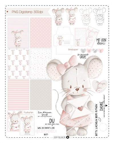 Digistamp + Digipaper Set Liebespost Mausi
