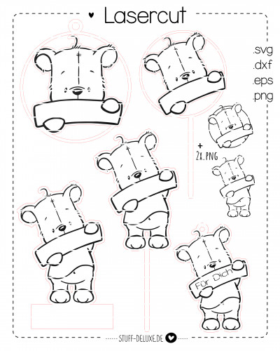 Lasercut Love you Bear SVG DXF EPS PNG