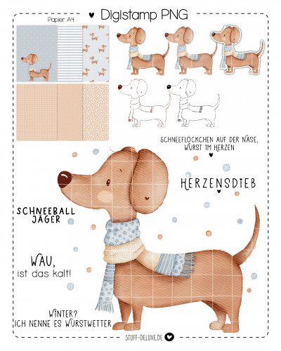 Digistamp + Digipaper Set Dackel Waldi