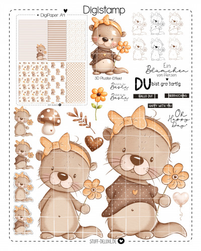 Digistamp + Digipaper Set Ottermädchen Ottilie mit Blume