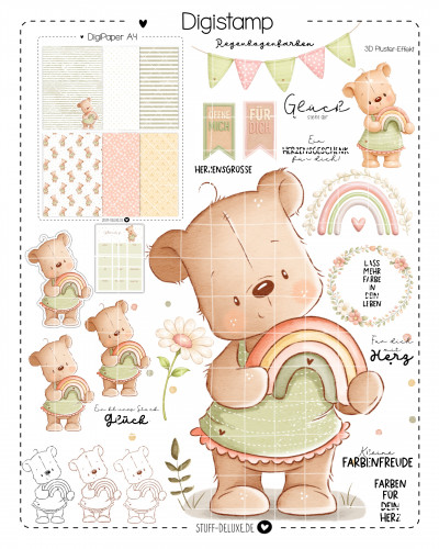 Digistamp + Digipaper Set Regenbogenbärchen