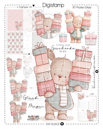 Digistamp + Digipaper Set Geschenkehasi