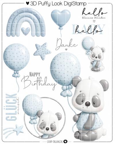 3D PUFFY Digistamp + Digipaper Set Ballonpanda