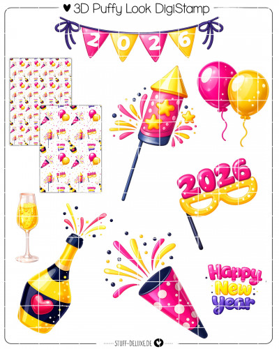Goodie Digistamp Set 3D Puffy Silvester 2026