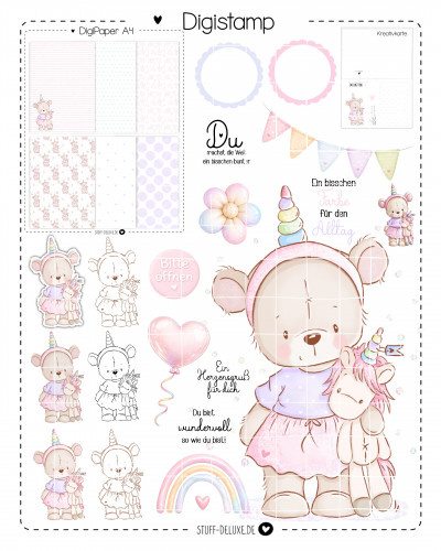 Digistamp + Digipaper Set Einhornfreunde