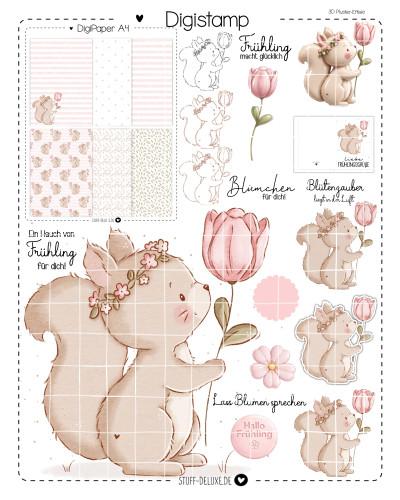 Digistamp + Digipaper Set Frühlingshörnchen