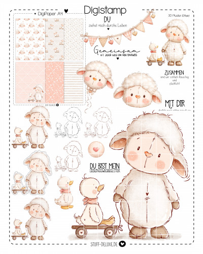 Digistamp + Digipaper Set Ich lieb dich Schäfchen