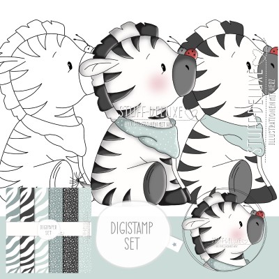 Digistamp + Digipaper Set Zebra Zarah mit Käferchen