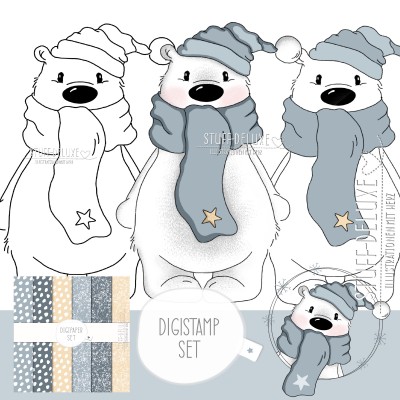 Eisbär Walter Digistamp + Digipaper Set