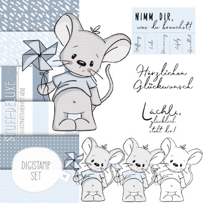 Digistamp + Digipaper Set Maus Luis mit Windrad 