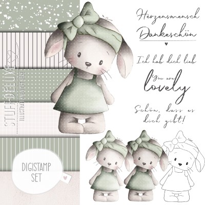 Digistamp + Digipaper Set Hasenmädchen Pippa