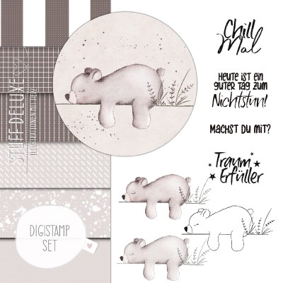 Digistamp + Digipaper Set schlafender Bär Norbert 