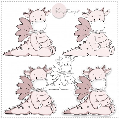 Digistamp Drache Drago sitzend Mädchen 