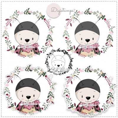 Digistamp Käfer Karlchen Blumenkranz Button 