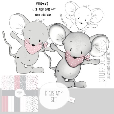 Digistamp + Digipaper Set Hug Me Maus Mädchen