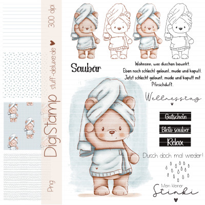 Digistamp + Digipaper Set Dusch mal wieder Bär 