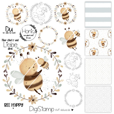 Digistamp + Digipaper  Set Happy Bienchen 