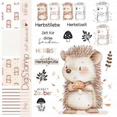 Digistamp + Digipaper Set Herbstzeit Igelchen 