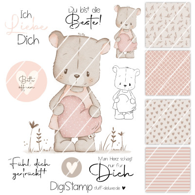 Digistamp + Digipaper Set Herzbärchen