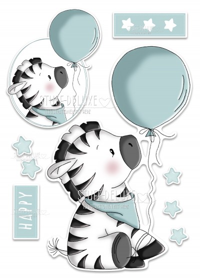 Bügelbild PVC frei Zebra Zarah mit Ballon mint Set 
