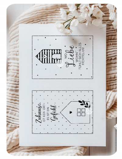 DIGITAL PRINT PDF 2er Postkarten schwarz weiß ZUHAUSE