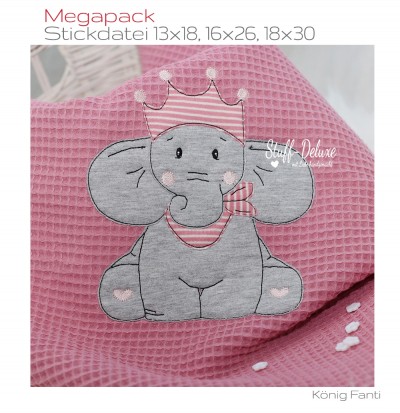 Elefant, König, Krone, Elephant, sticken, Stickdatei 