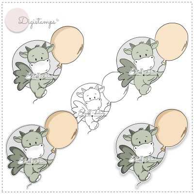 Digistamp Drache Drago mit Ballon Junge Button 