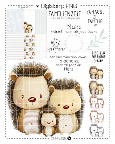 Digistamp + Digipaper Set Igelfamilie