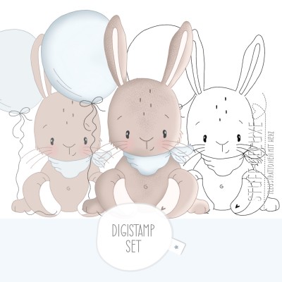 Digistamp Hase Henri  mit Ballon 
