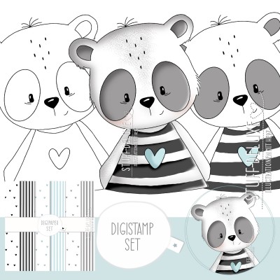 Digistamp + Digipaper Set cute Panda