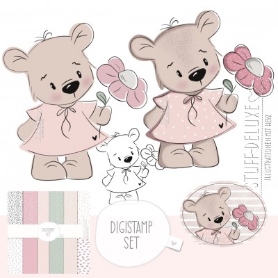 Digistamp + Digipaper Set Bär mit Blume 