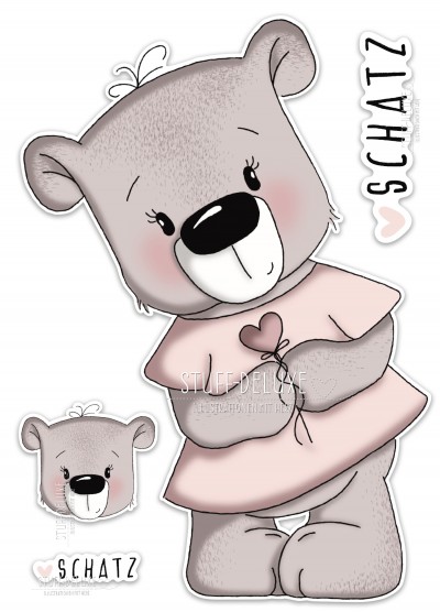 Bügelbild PVC frei Bärenmädchen mit Herzblume 