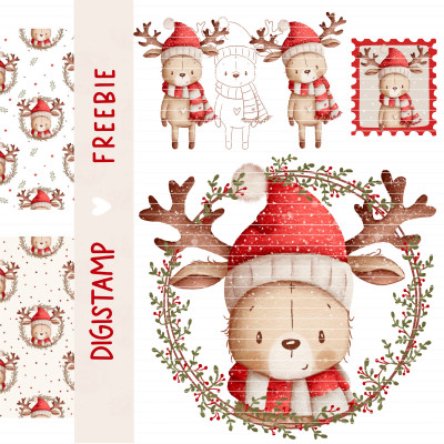 0€ Datei Digistamp + Digipaper Set Rentier Rene