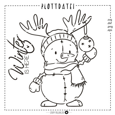 Schneemann Olli mit Geweih Plottervorlage/Laserdatei 