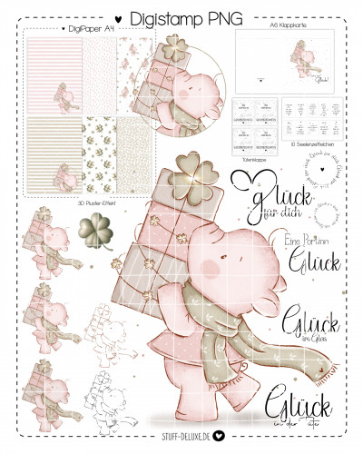 Digistamp + Digipaper Set Glücksschwein Emmi 