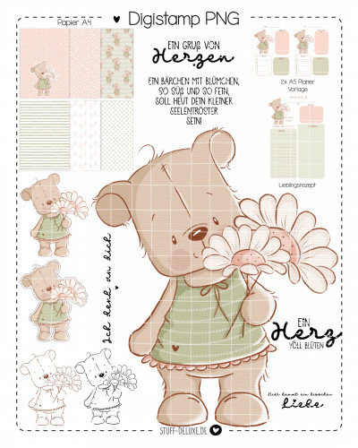 Digistamp + Digipaper Set Blumenbär
