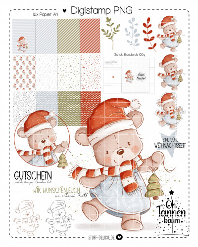 Digistamp + Digipaper Set Happy Christmas Bär