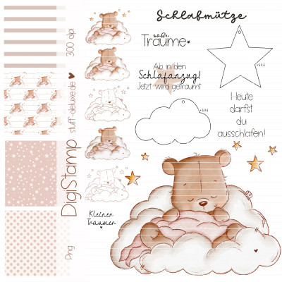 Digistamp + Digipaper Set Träum süß Bärchen 