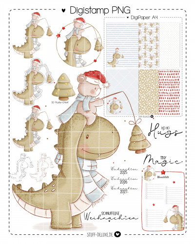 Digistamp + Digipaper Set Christmas Dino 