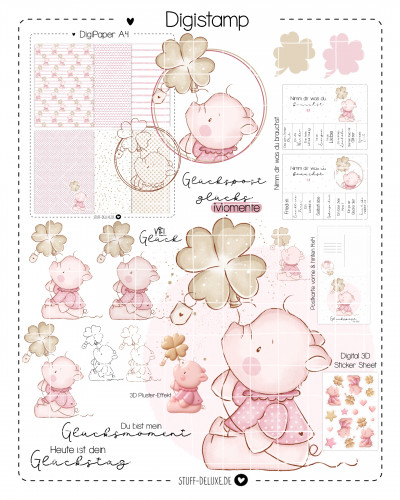 Digistamp + Digipaper Set Schwein Emmi mit Glücksballon