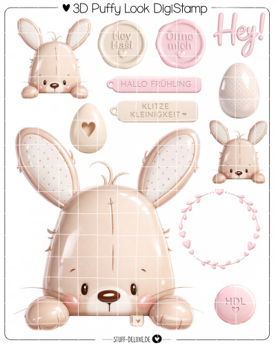 3D PUFFY Digistamp Set Hey Hasi ROSA