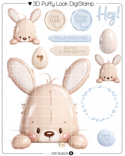 3D PUFFY Digistamp Set Hey Hasi BLAU